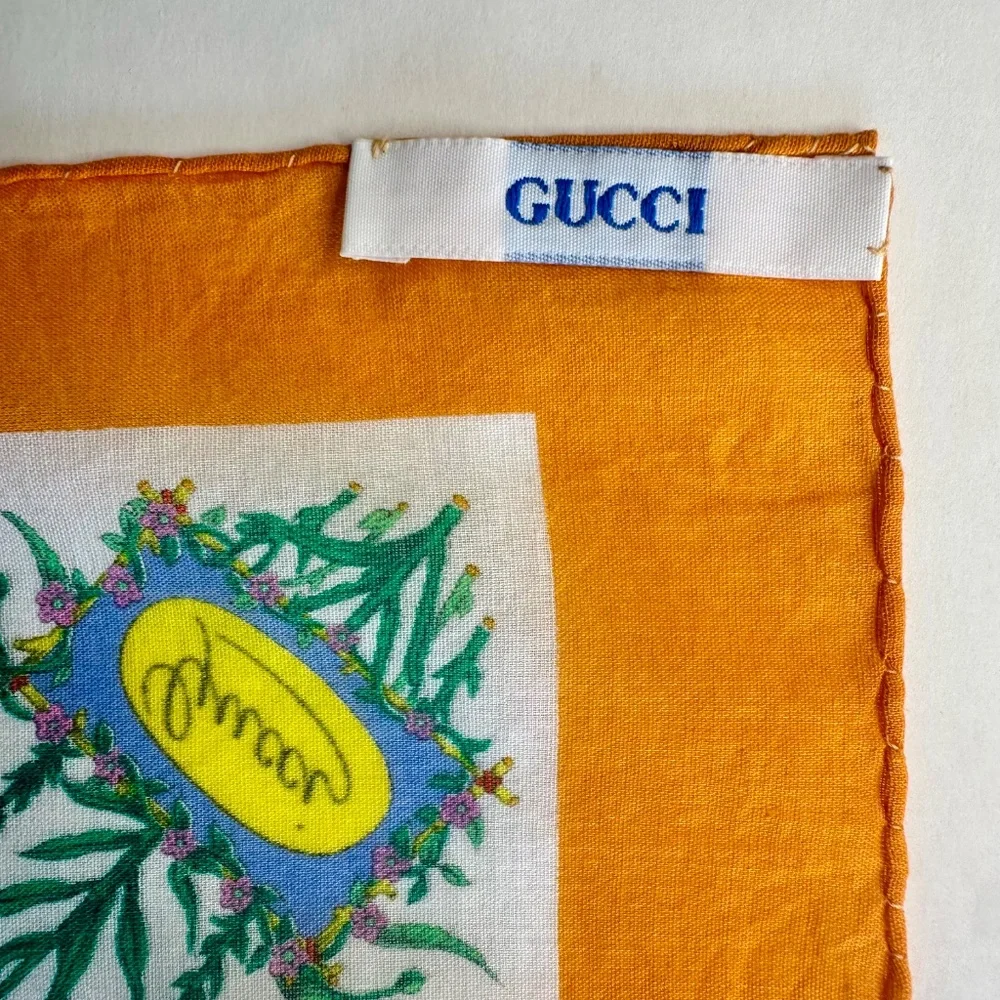 Vintage GUCCI Rare “Flora” Pattern 100% Cotton Square Scarf